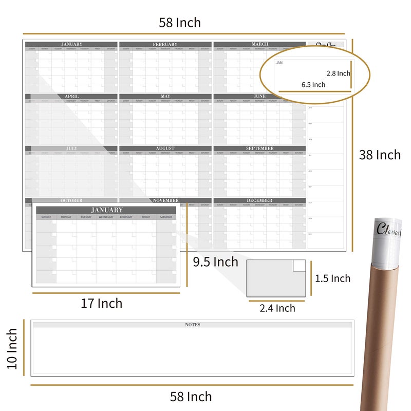 CLEVER CLEAN Large Dry Erase Wall Calendar - 48"x58" 12-month 2026 Undated Reusable Yearly Calendar for Home, Office, School Projects - Jumbo Laminated Task Organizer - Image 2
